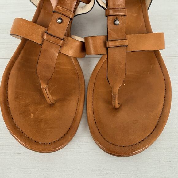 Coach Vivian Leather Thong Sandals Size 11 B Brown Strappy Low Wedge Classic - Picture 5 of 14